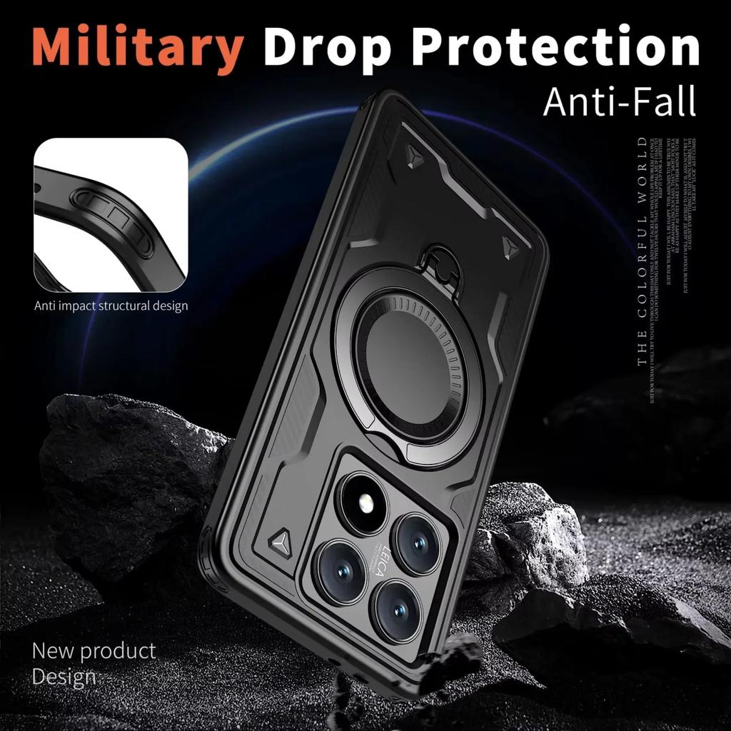 Armor Case For Xiaomi 14T Pro 5G Redmi Note 14 13 Pro Plus 5G4G Magsafe Wireless Charging 360° Rotate Kickstand Shockproof Cover