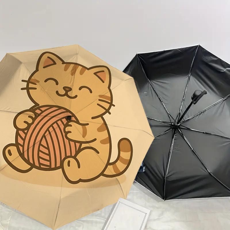 Adorable Cat with Yarn Ball - Umbrella Design: Perfect for Outdoor Adventures, Auto-Opening & Closing Umbrellas, Lightweight and Durable