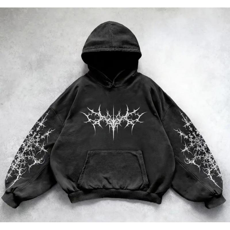 Y2K Retro Punk Digitaldruck Hoodie: American Gothic Paar Sport