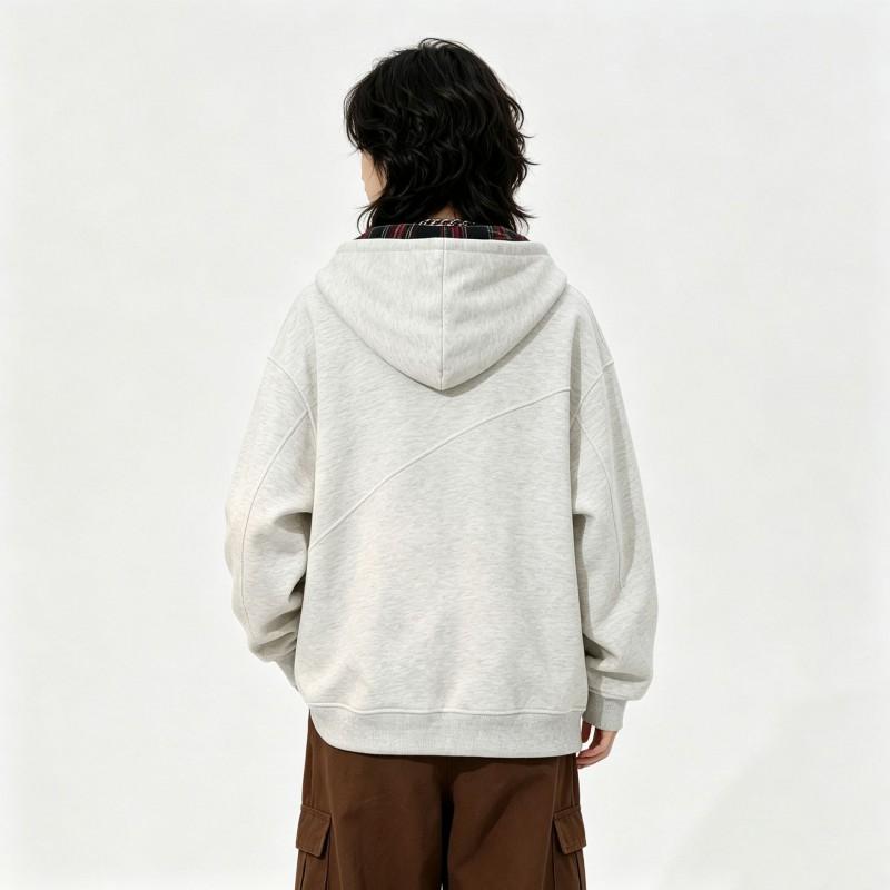 Womens Embroidered Dog Plaid Hooded Sweatshirt Oversized Loose Fit 2026 Casual Open Front Cardigan