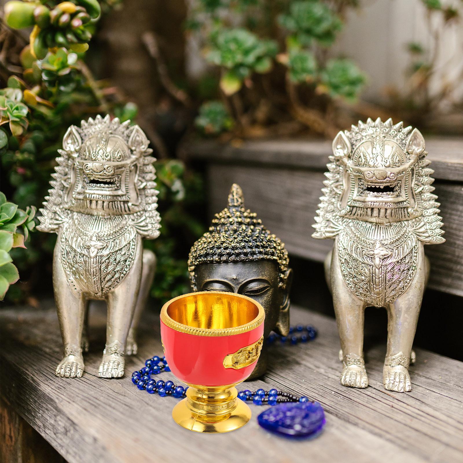 

6Pcs Gilded Highfooted Buddhist Offering Cups for Temple Worship Water Offering Bowls Prosperity Pattern Decorative China Mainland