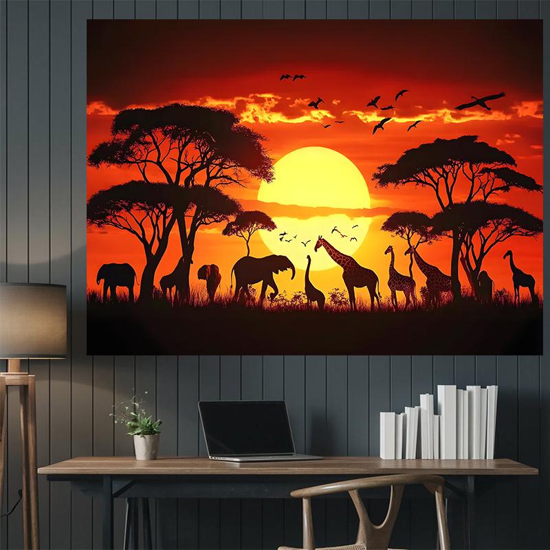 One Party Banner African Sunset Animal Background Decoration Backdrop Photo Props Polyester Banner Decoration