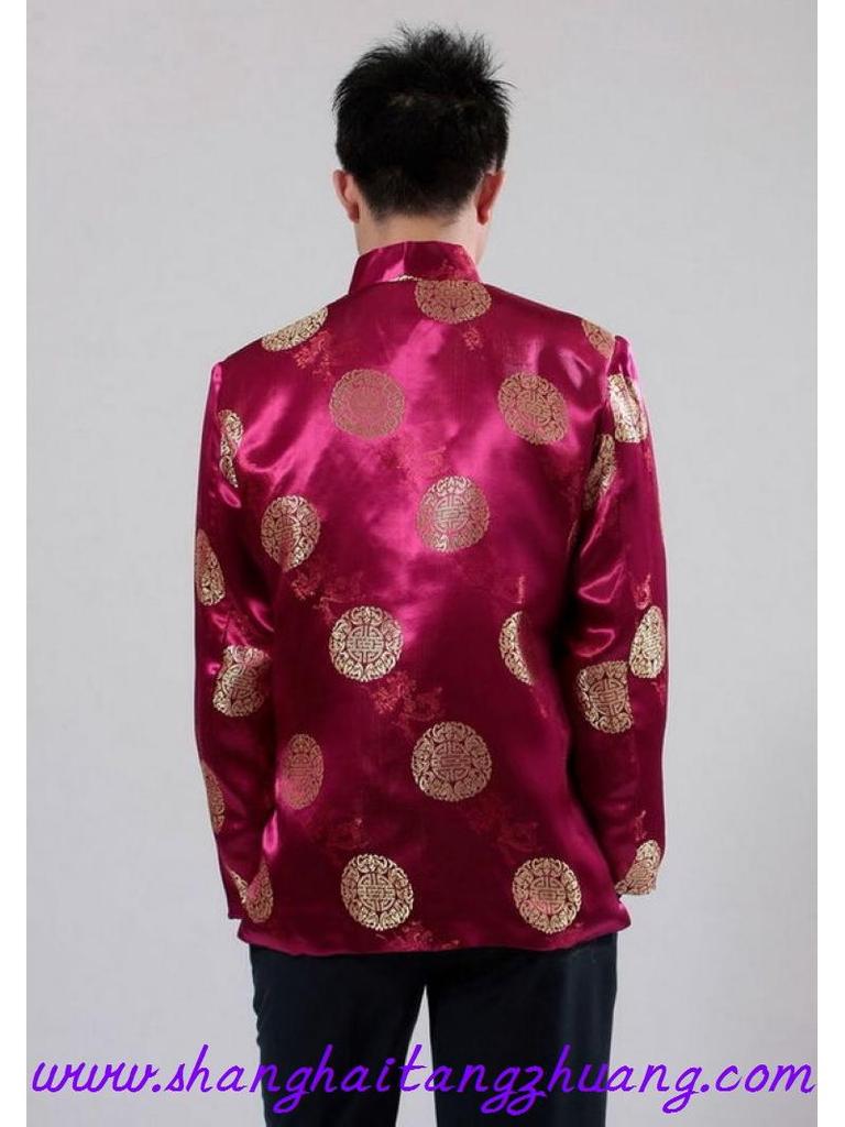 APEK Men's Red Long Sleeve Tang Suit Ethnic Outerwear for Spring, Autumn, Winter