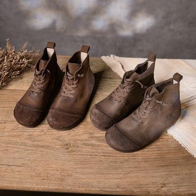Genuine Leather Elastic Band Ankle Boots Soft Cowhide Handmade Retro Soft Soled Women's Shoes