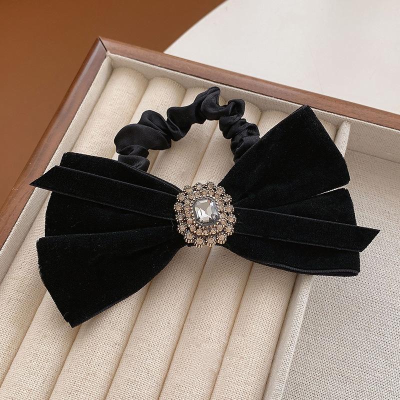 New Fashion Black Mesh Bow Hairpin Ladies Retro Simple Back Head Rhinestone Spring Clip Side Clip Hair Accessories
