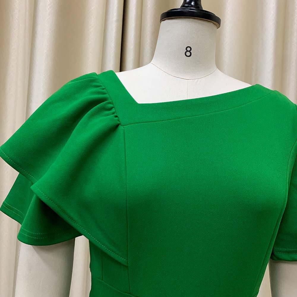 Elegant Office Lady's Dresses Ruffles Sleeve Pleated Ankle Length Luxury Female Party Evening Dress
