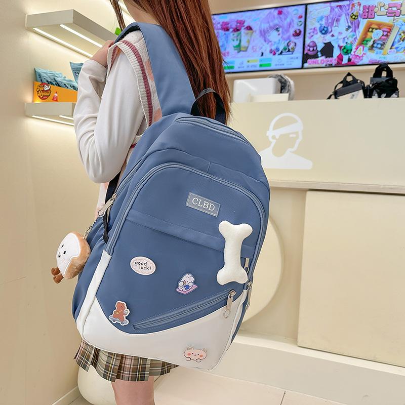 Schoolbag New Schoolbag Women's Japanese Small Fresh Cartoon Cute Middle School Backpack Contrasting Color Simple Junior High School Backpack