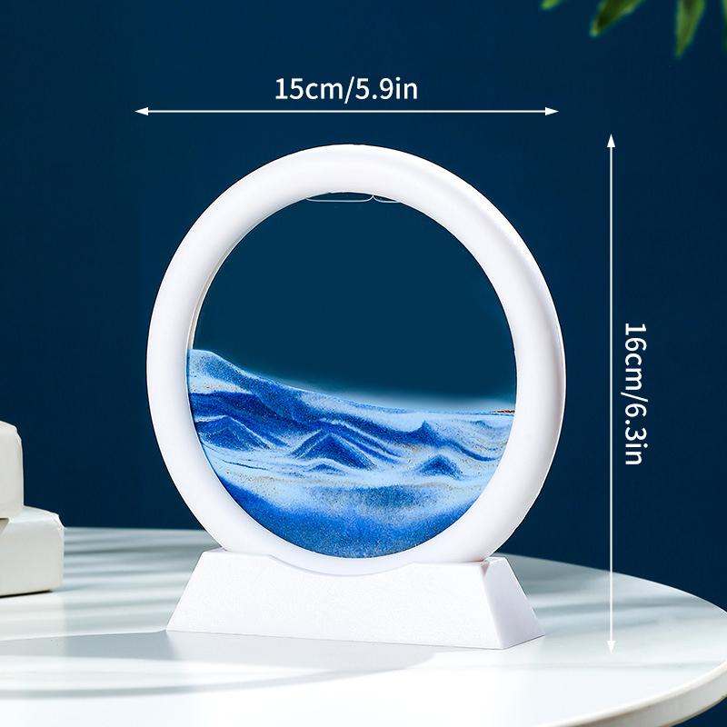 3D Timeglas Rinnande Sand Konstbild Rund Glas Djup Havs Sandlandskap Hantverk Flytande Målning Hemmakontor Dekoration Gåvor