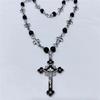 Fashionable Cross Pendant Necklace Pearls Beaded Chain Hiphop Collarbone Chain