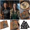 Vintage Retro Valknut Viking Icon Dragon Round Pendant Necklace Chain Unisex Men Women Fashion Gothic Amulet Talisman Jewelry Party Gift