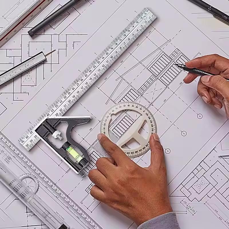 Precise Stainless Steel Adjustable Ruler Combination Level Gauge Square Angle Metric Ruler School Stationery Office Supplies