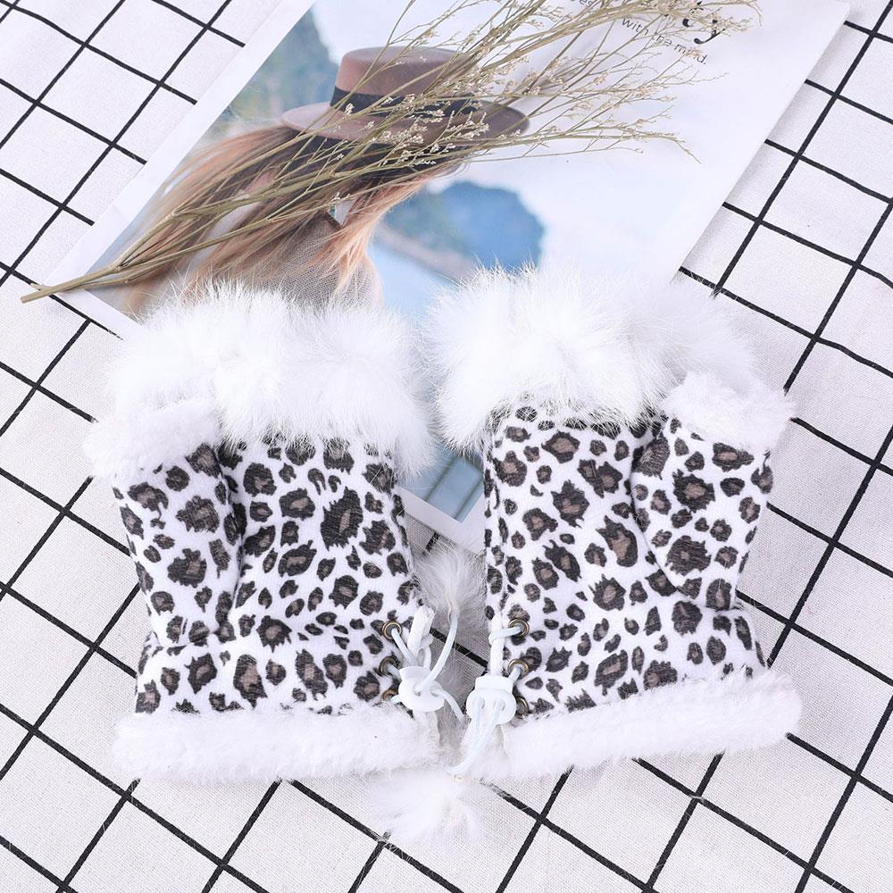 

Y2K Leopard Print Gloves Plush Suede Faux Rabbit Fur Fingerless Gloves Christmas Women Hand Wrist Windproof Mittens Warmer белый