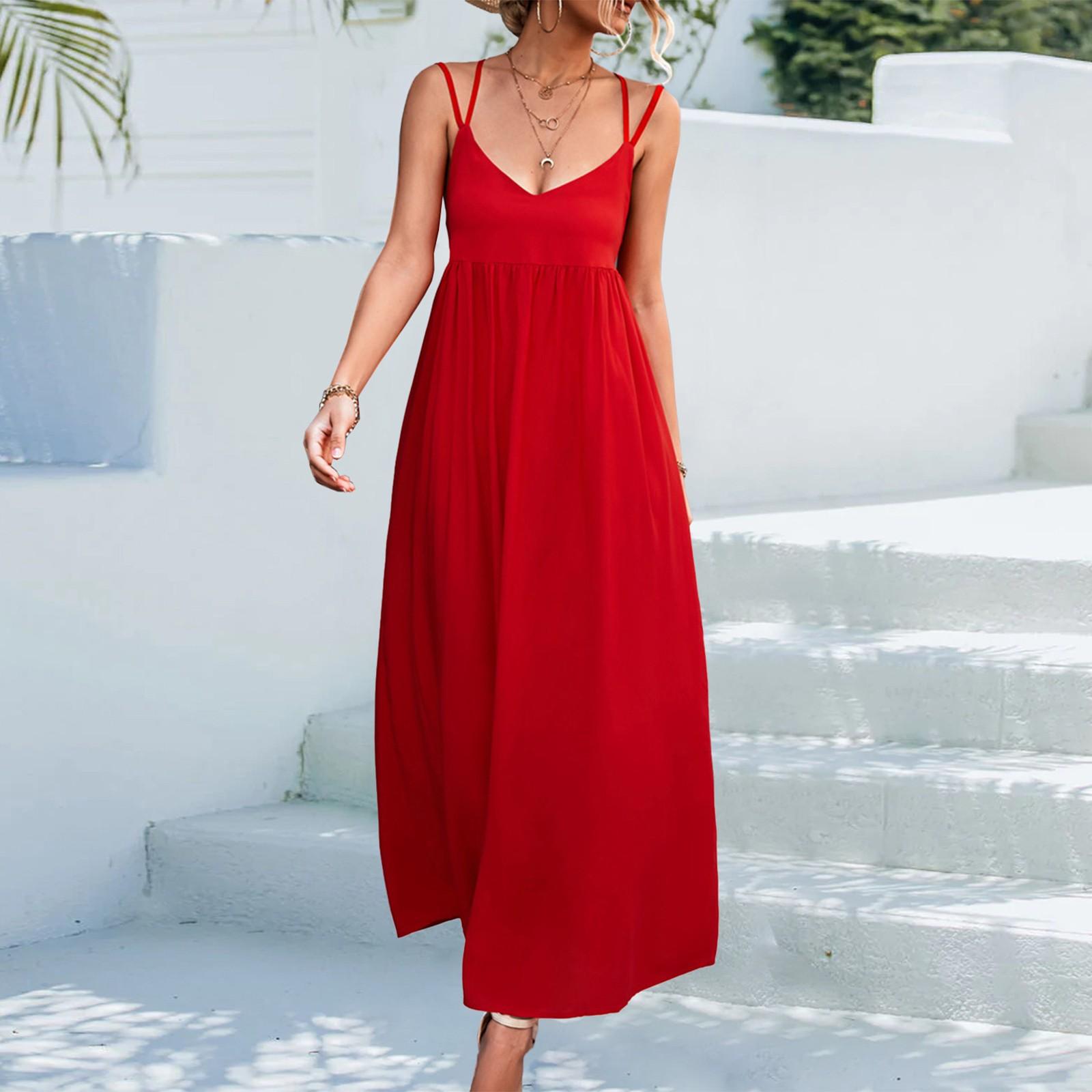 

Женское повседневное модное сексуальное модное дышащее элегантное платье с высокой талией и v-образным вырезом на спине S красный