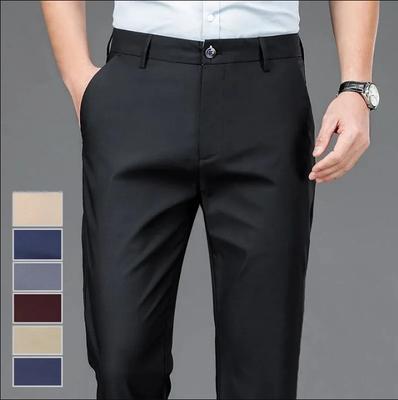 Pantalones Casuales Inteligentes Elásticos Deportivos para Hombre de Secado Rápido Primavera Otoño Longitud Completa Rectos Oficina Negro Azul Marino Pantalones de Trabajo