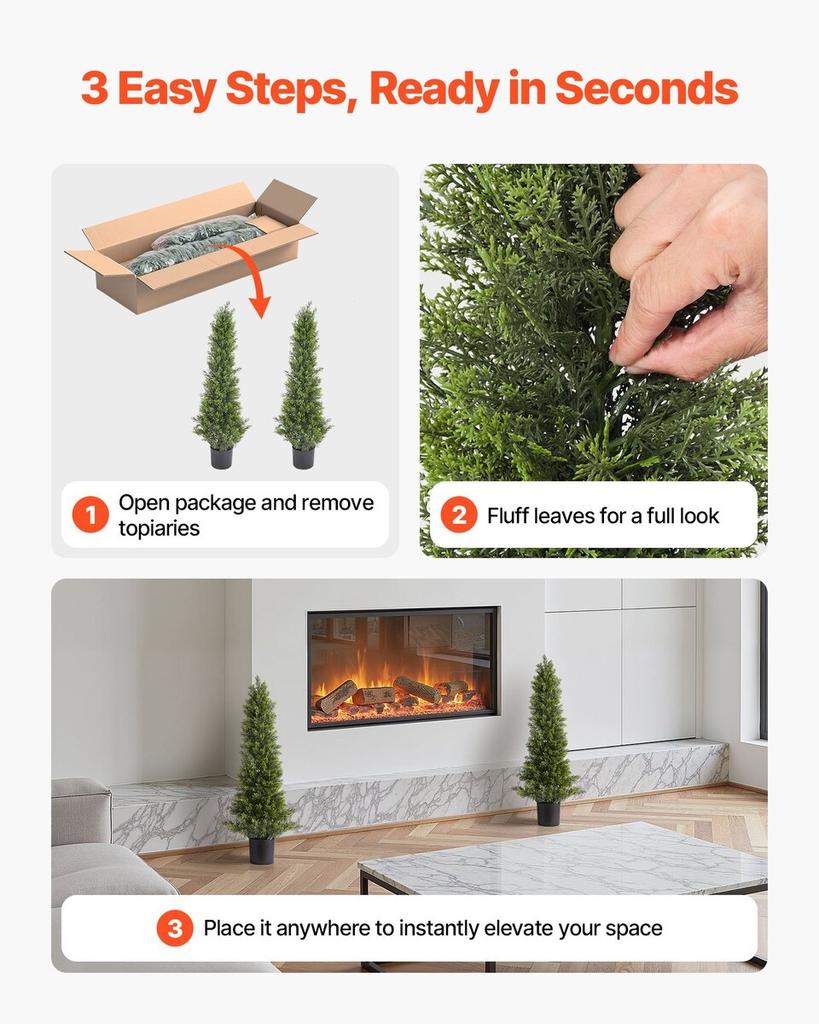 Artificial Topiary Cedar Trees, 2 Set 914mm Faux Pine Shrubs Plants, Fake Silk Tree Look Real, Easy Assembly for Decor Front Porch Outdoor Patio