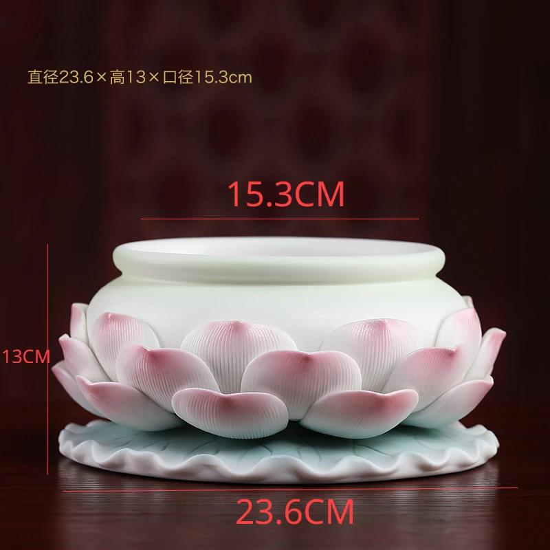 New Chinese Creative Ceramic Lotus Incense Stove for Buddhist Household, Ancestral Hall, and Buddhist Utensils feng shui