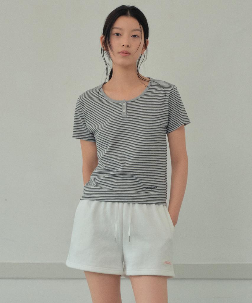 Wednesday Oasis For Woman Allo Stripe Henley Neck Short Sleeve T-Shirt_Charcoal(Wb6Tp29)