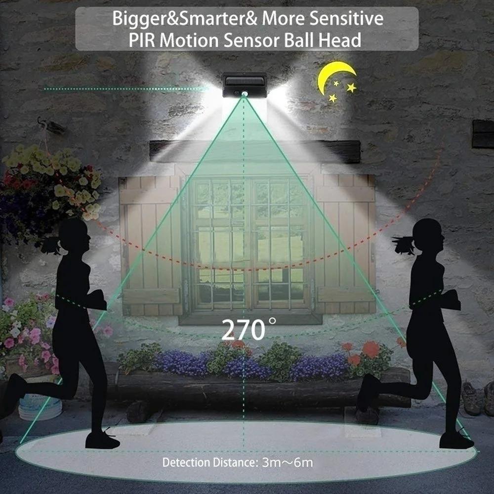 Lampe solaire d'extérieur 172 LED ultra lumineuse, 3 modes d'éclairage, détecteur de mouvement, grand angle de 270°, éclairage de sécurité