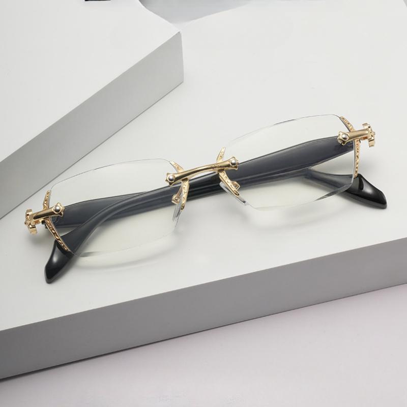 Anti Blue Light Diamond Cutting Men Women Frameless Reading Eyewear Metal High-definition Presbyopia Glasses