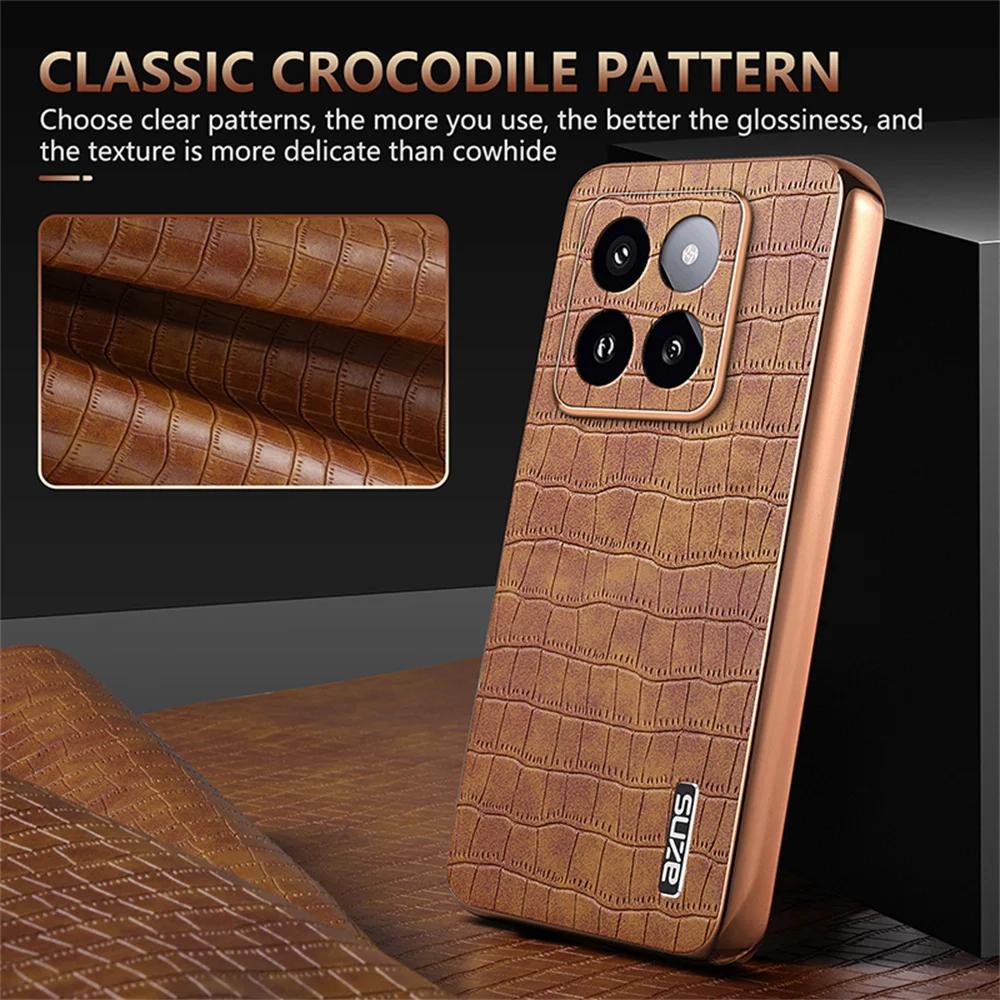 Luxury Crocodile Leather Phone Case for Xiaomi POCO X6 M6 F5 F6 Pro 4G 5G Mi 14 Ultra 13T Pro Shockproof Electroplat Frame Cover