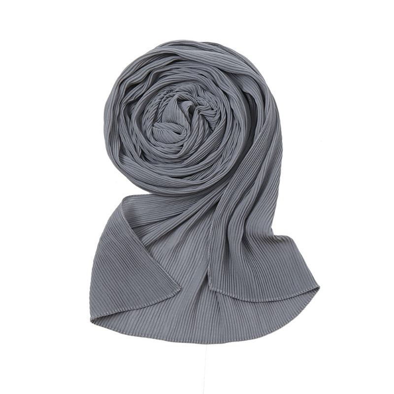 Pearl chiffon pleated monochrome scarf female solid color toothpick crushed headscarf toothpick pleated