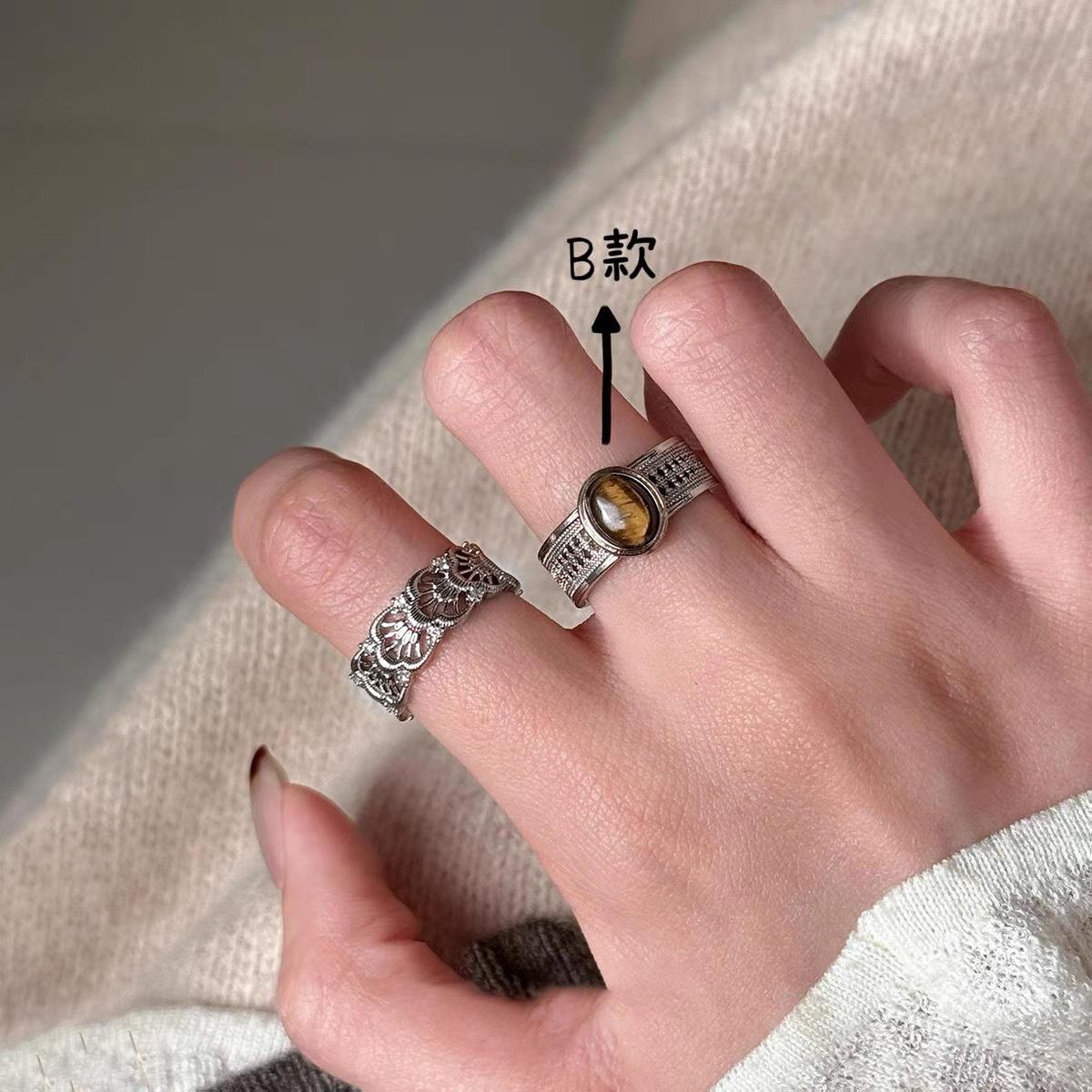 

925 Sterling Silver Jewelry Hollow Carved Tiger s Eye Stone Finger Rings for Women Wedding Party Jewelry For Girls Friend Gift resizable