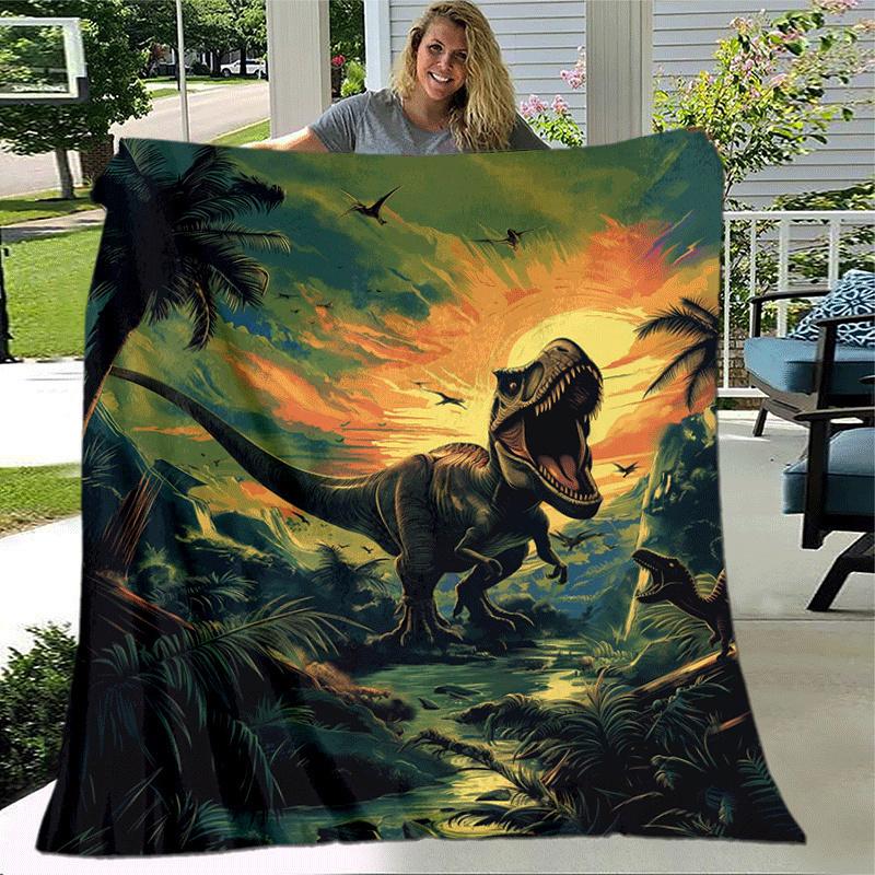 1pc Dinosaur Printing Lightweight Flannel Blanket, Comfortable and Warm Blanket, for Camping Sofa Bed and Couch Office, In All Seasons