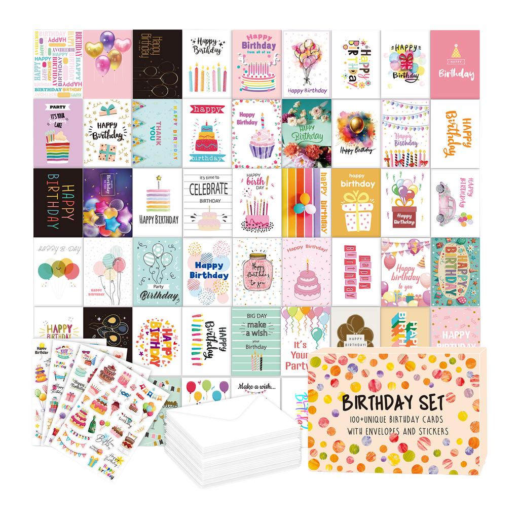 100Pcs Birthday Card Set DIY Envelopes Foldable Greeting Cards for Parties Holidays Weddings