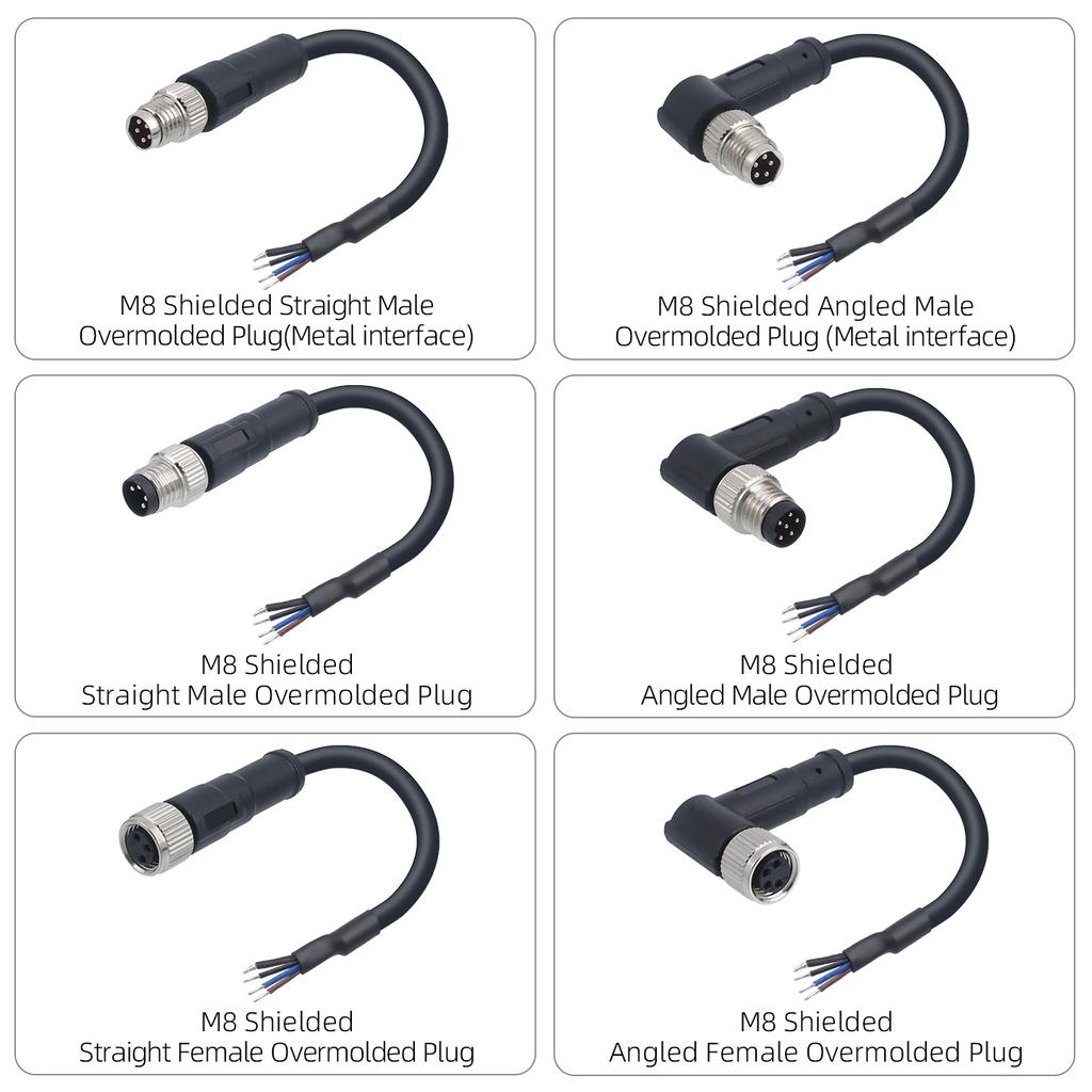 M8 Shielded Cable Connector Male Female Molding Aviation Plug 3 4 5 6 8 Pin Straight /Right Angled PVC TPU 1M 5M Extension Wire