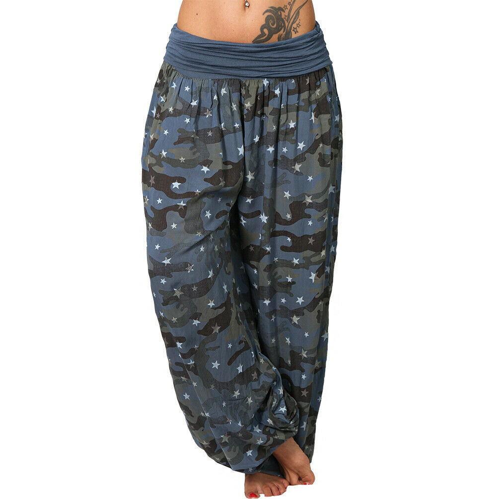Women's High Waist Printed Harem Pants Loose Wide Leg Long Trousers Elastic Fold Waist Casual Bohemian Digital Print Baggy Pants