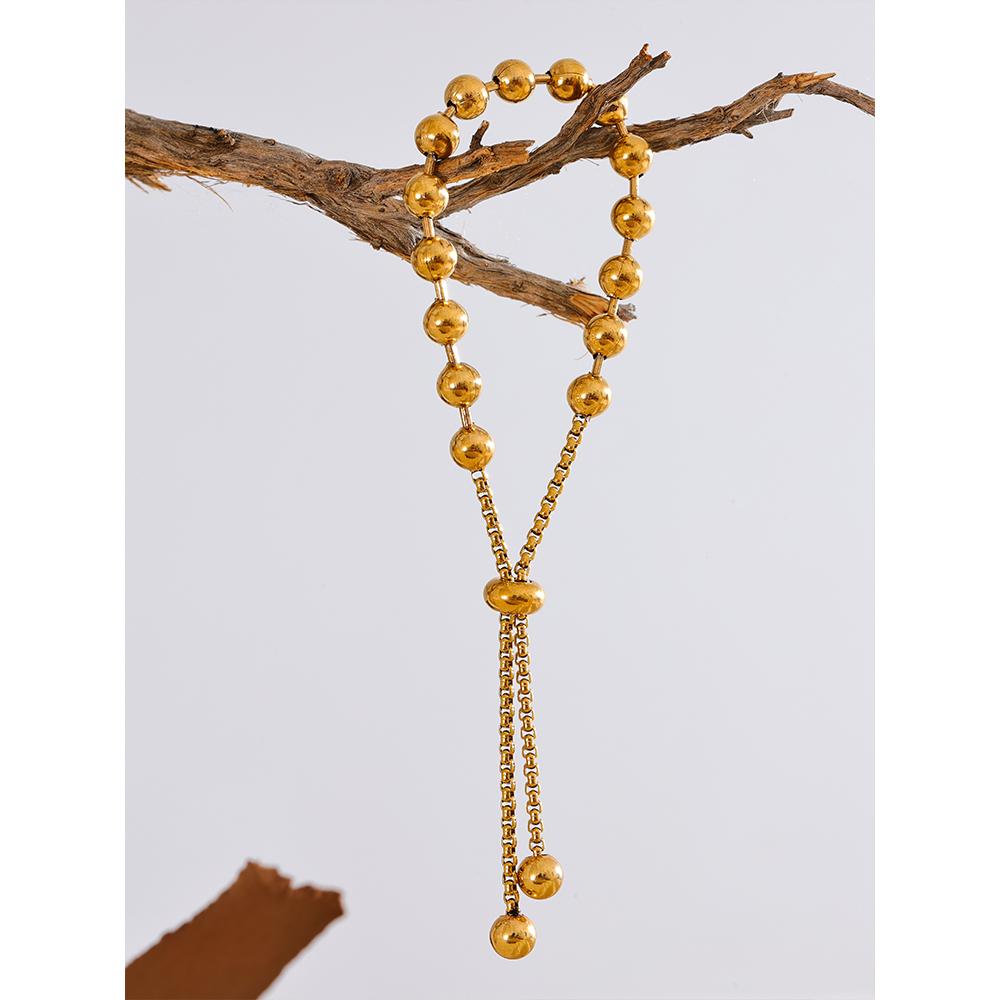 Eetit 18K Gold Color PVD Plated Metal Beads Chain Adjustable Bracelet Bangle Statement Waterproof Summer Daily Jewelry