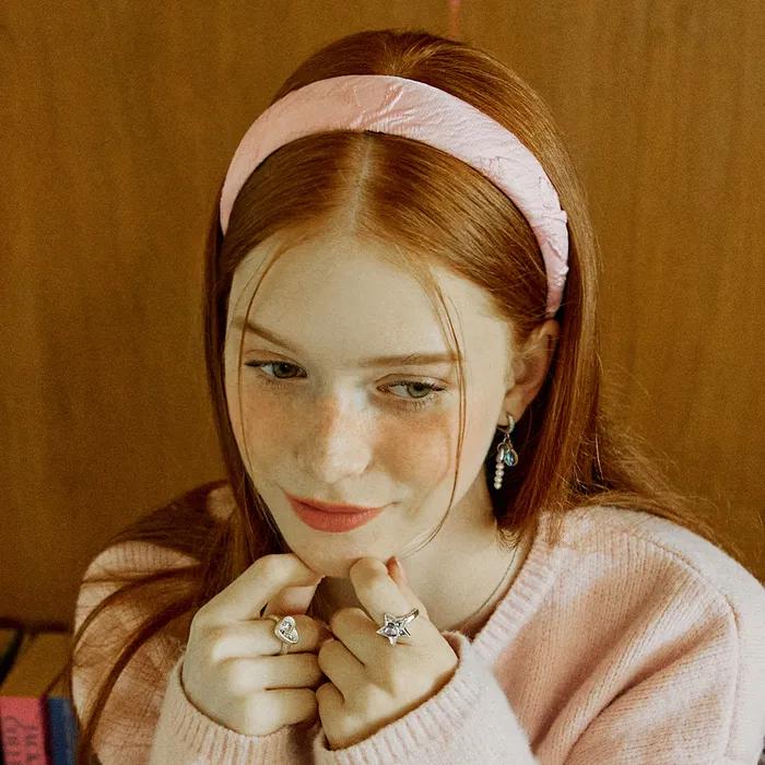 Jacquard Ribbon Volume Hairband _ Pink