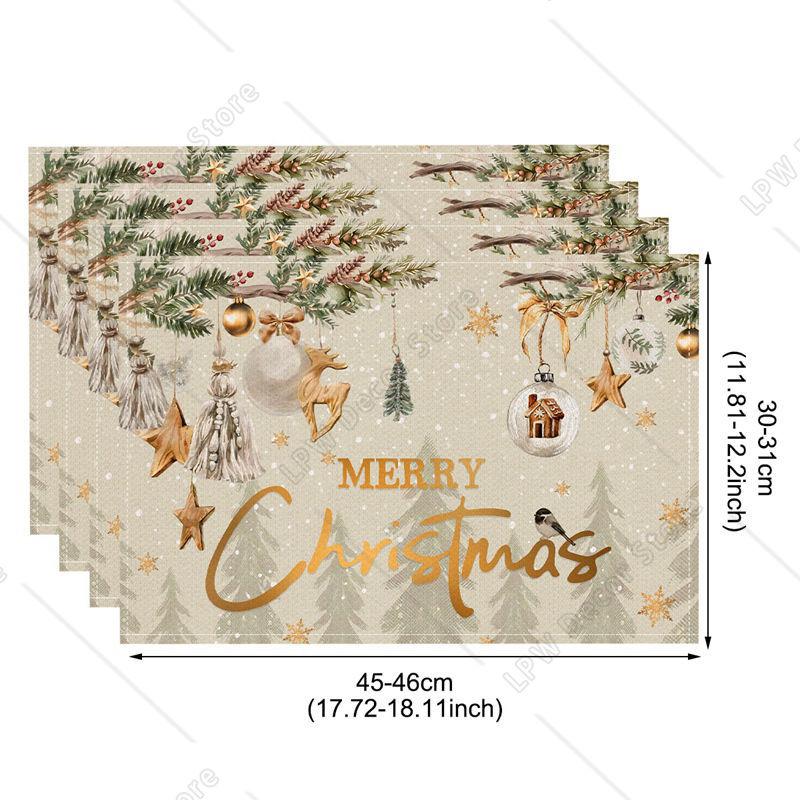 4/6 Pezzi Tovagliette di Lino per Natale Babbo Natale Stampate Decorazioni Natalizie per Casa Cucina 2025 Xmas Navidad Noel Decorazioni Tavola