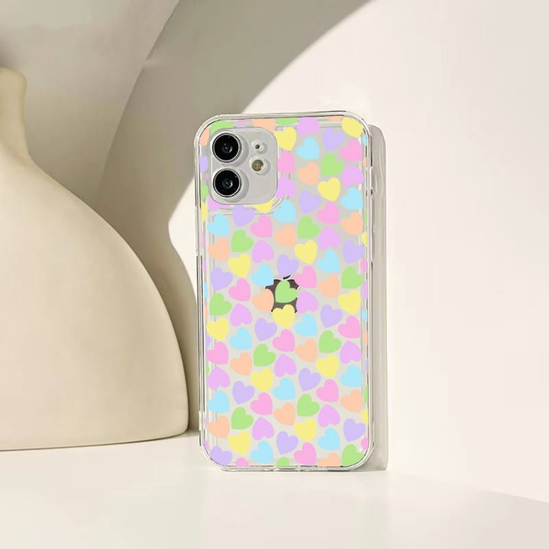 Loving Heart Ripple Phone Case For Iphone 11 12 13 14 Pro Max 7 8 Plus X Xr Xs Max Se 2020 Mini Transparent Case