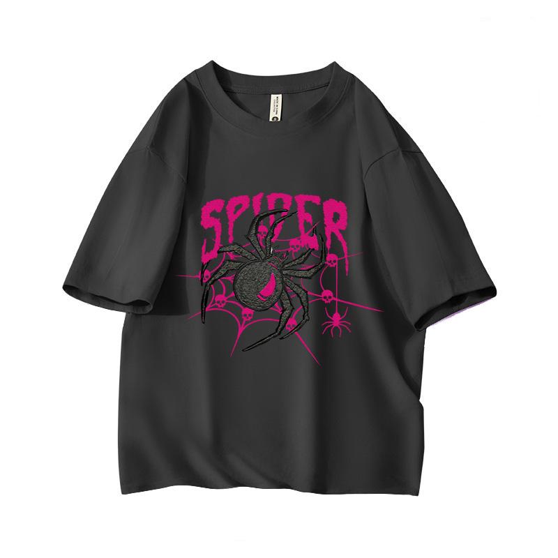 Y2k Dark Punk Spider Punk Oversized Short Sleeve O Neck T Shirt Graphic Print 100 Cotton 2000s Vintage Women Tops clothes Summer