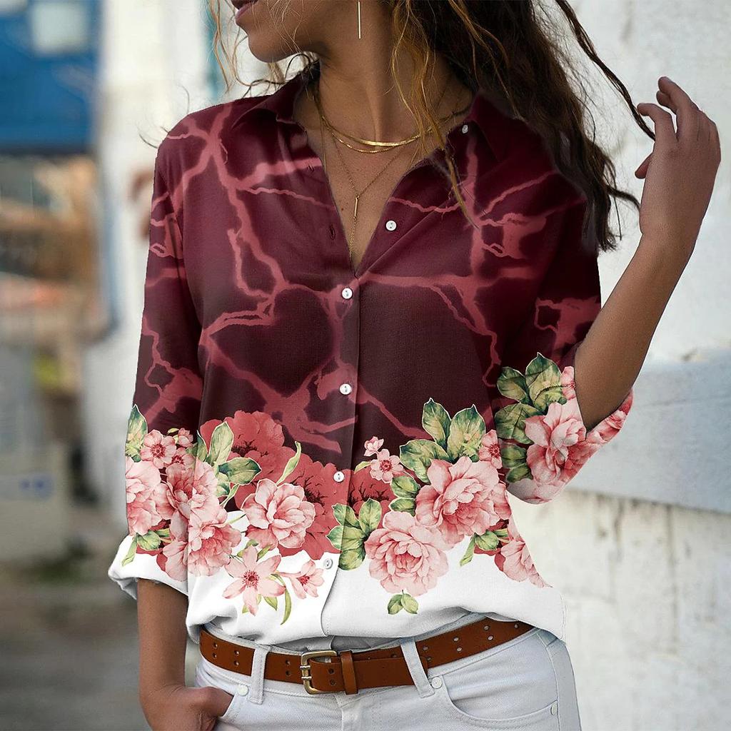 New Long Sleeve Shirts Women Fashion Casual  Women Shirts Printed Tops Women