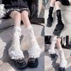Lace Trim Lace Lolita Socks Warm Knitted Fabric Calf Warmers T-shaped Lace Socks  Japanese Style