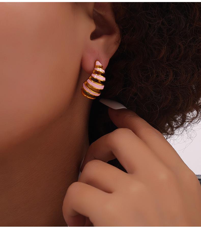 Colorful Spiral Water Drop Titanium Stud Earrings - Elegant Hollow Design, Non-Fading Luxury Jewelry