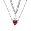 Layered Pendant Necklace Women With Pink Crystal Heart Dagger Charm Gold Or Plated Stainless Steel Chain