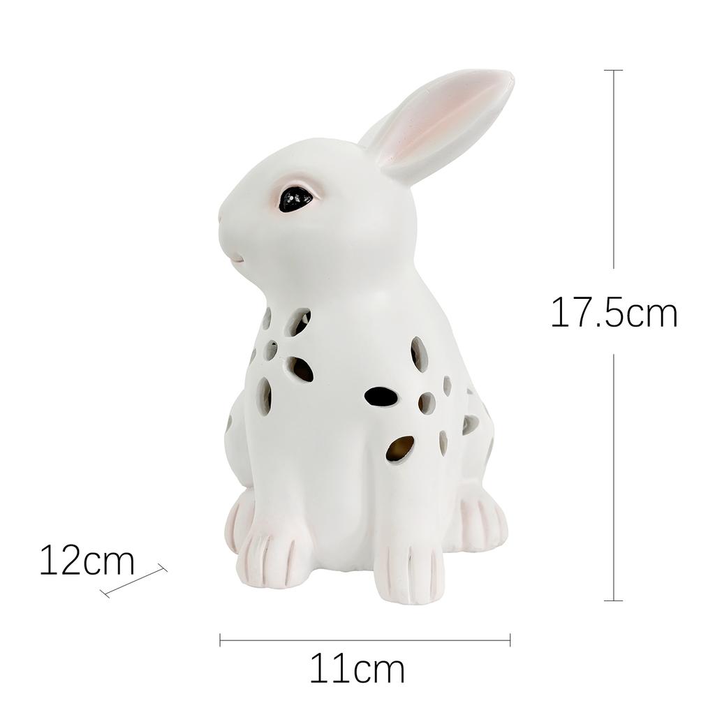 Easter Solar Lighted Bunny with Hollow Details for Lawn Garden Decoration Weather Resistant Resin Rabbit Ornament White