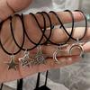 Y2K Star Moon Pendant Choker Celestial Necklace Leather Cord Chain Silver Tone Swirly Star Earrings 90s Retro Sweet Cool Jewelry
