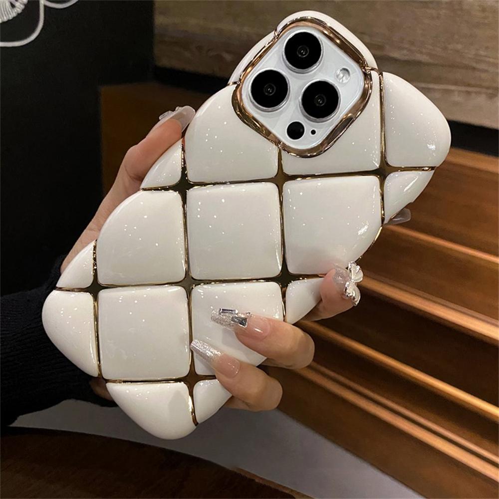 Husă de telefon de lux cu placare, model lucios cu grilă de diamante, pentru iPhone 14 11 12 13 15 Pro Max, silicon moale, husă tip bumper rezistentă la șocuri