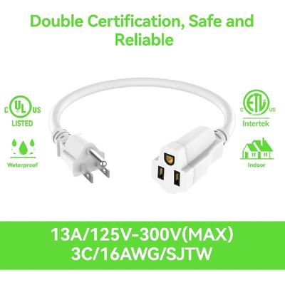 2 Pack Power Extension Cord 0.5FT/6Inch, Short 3 Prong Electric Extension Cable Outlet Saver, Single Outlet, Heavy Duty, Waterproof, Flexible, 16