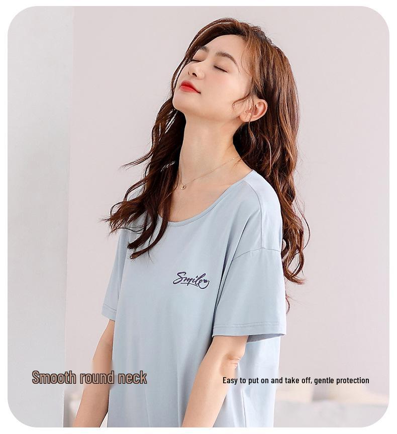 Women's Cool Summer Nightgown with Chest Pad - Short Sleeve, Plus Size, Loose Fit Pajamas