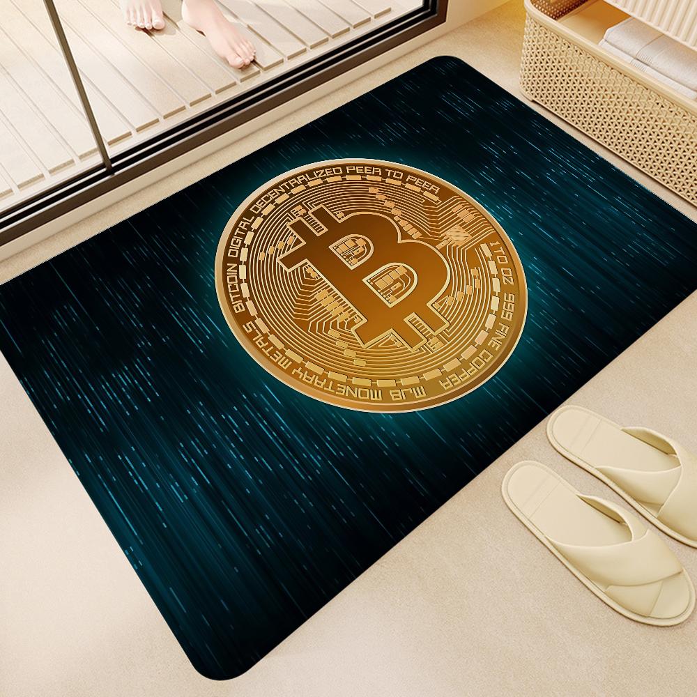 Funny Bitcoin Gold And Money Anime Spend Or Save Floor Mat Non-Slip Laundry Room Mat Laundry Decor Balcony Child Living