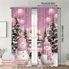 Pink Snowmen Truck Door Curtains 2Pcs,Winter Scene Snowflake Ball Semi-Transparent  For Bedroom Living Room Decor