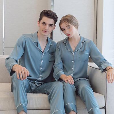 Unisex Pyjamas med Lång Ärm i Is-Silke - Säsongsmässiga Enfärgade Nattkläder i Stora Storlekar