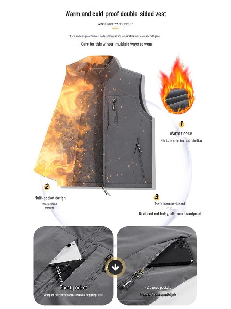 2024 Men's Double-Sided Fleece Vest - Autumn/Winter Thickened Outdoor Casual Wear