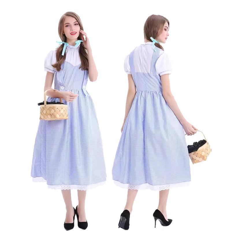 Halloween Wizard of Oz Cosplay Suit Dorothy Children Adult Blue Checked Skirt Pastoral