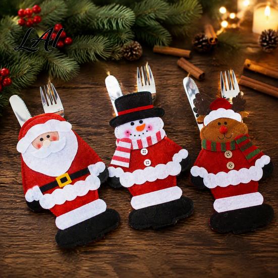 Soft Polyester Utensil Pockets Christmas Cutlery Snowman Reindeer Santa Holder Pockets Tableware Bags Pouch Party